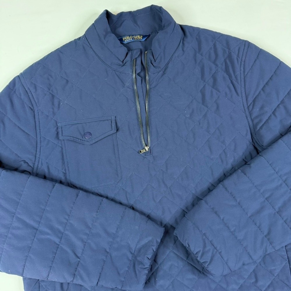 Polo Ralph Lauren Pullover Mens XL Navy Blue Diamond Quilted 1/4 Zip Jacket Golf